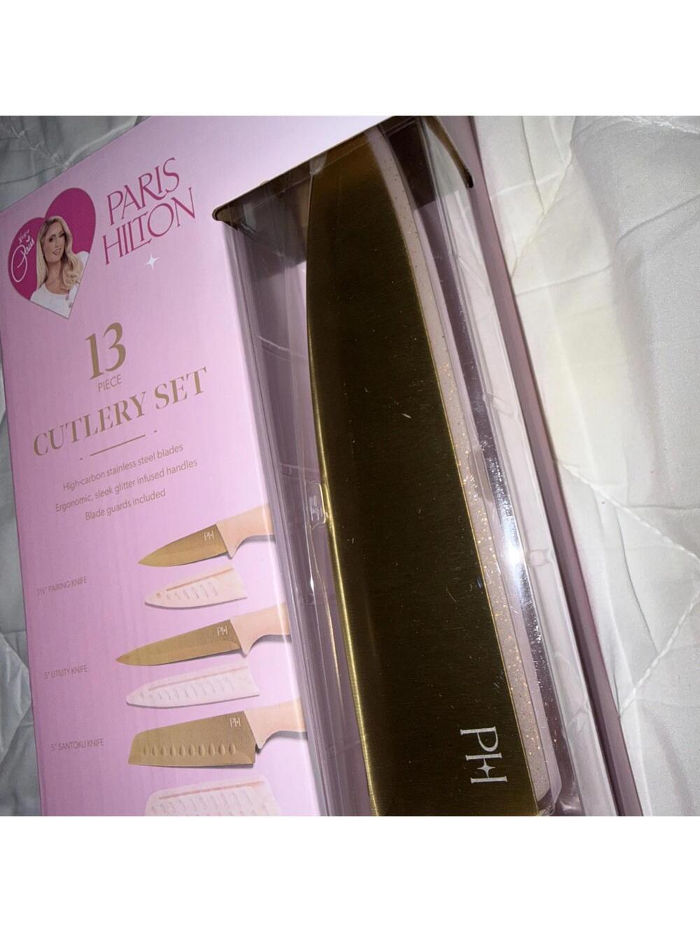 PARIS HILTON 13 PIECE CUTLERY SET PARIS HILTON KITCHEN KNIFE SET PINK & GOLD